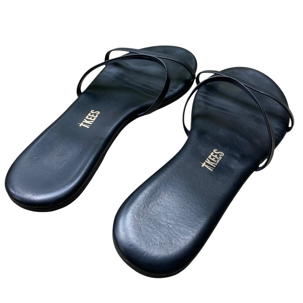 Tkees Gemma Leather Sandals US 8 Black Two Strap Slides Minimalist Neutral - Picture 7 of 14